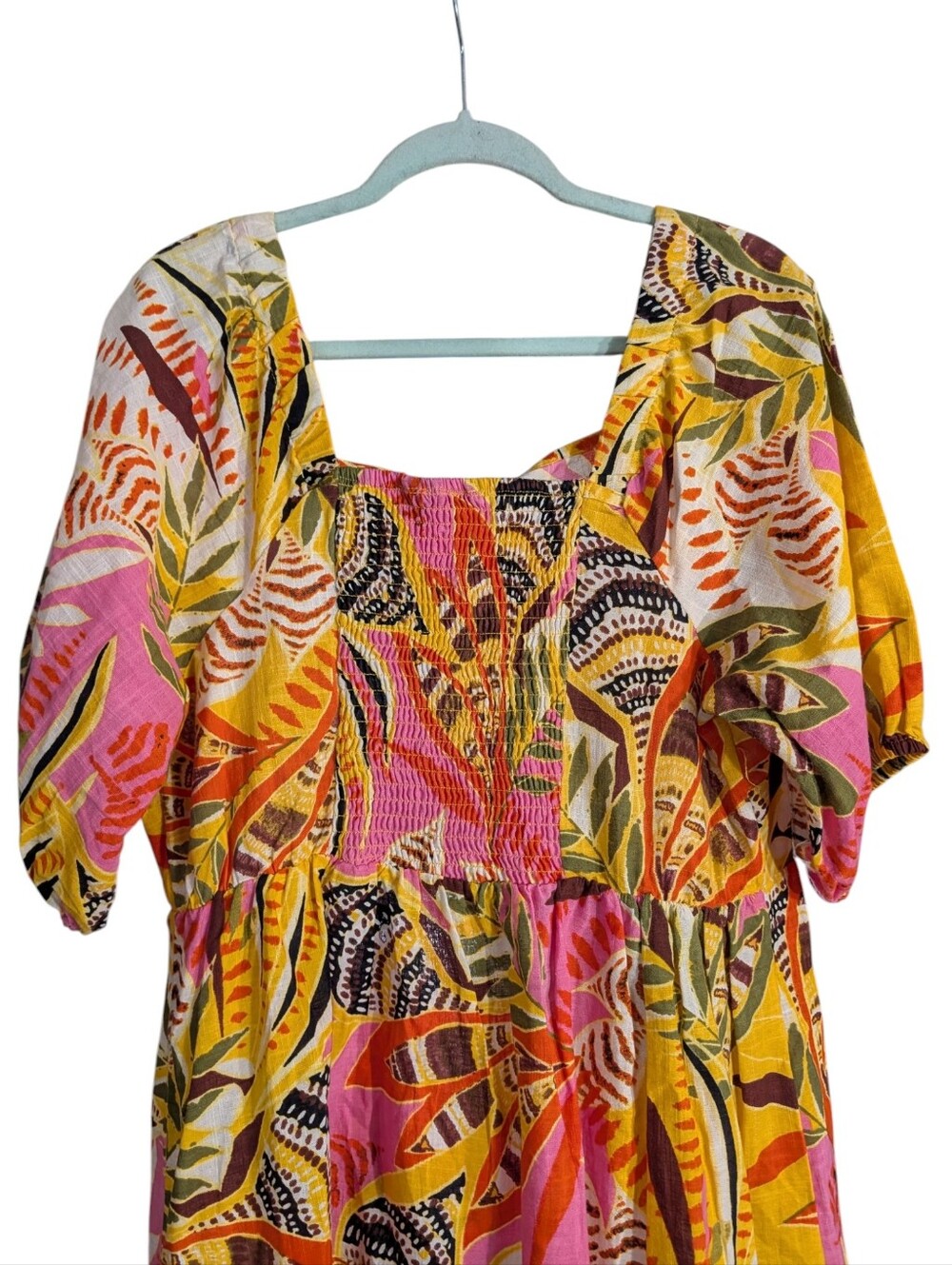 Mille Gabrielle Tropical Print Tiered Cotton Dress | 1X | Puff Sleeve Vacation - Picture 7 of 11